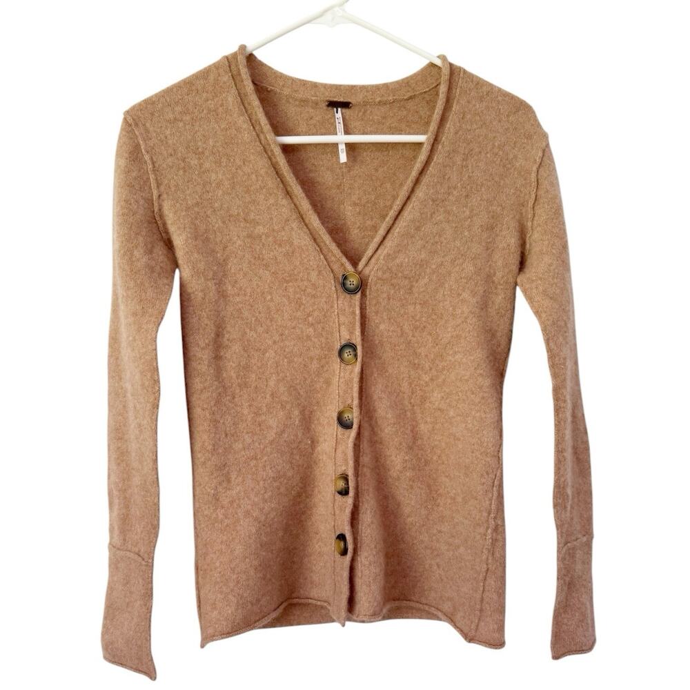 NWOT Free People 100% Cashmere Cardigan Sweater Button Front Size XS Brown